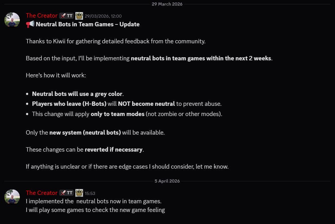 Neutral Bots update announcement
