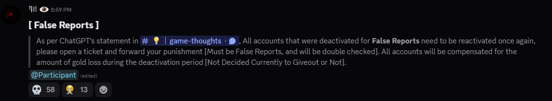 False reporting rule announcement